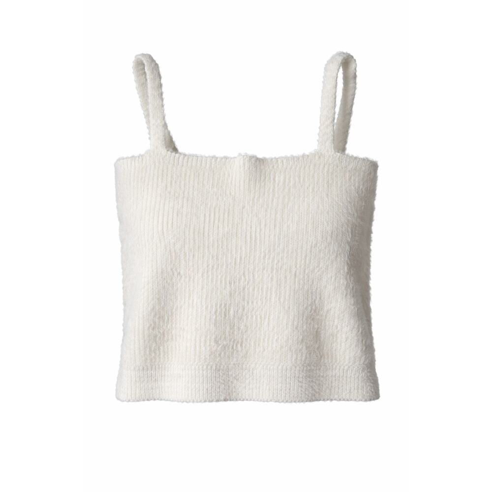Willow & Wind Women’s Fuzzy Knit Crop Tank Top Cream Sleeveless Size M Soft
